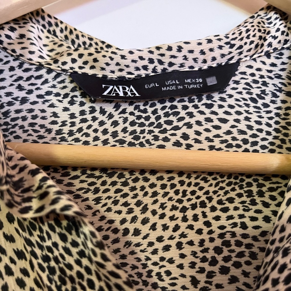 Zara Black and Cream Animal Print Top